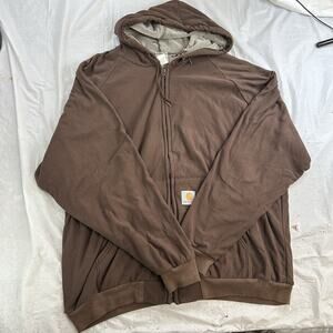 Carhartt Hoodie Mens 2XL Brown Full Zip Hooded Sweatshirt Midweight Loose Fit